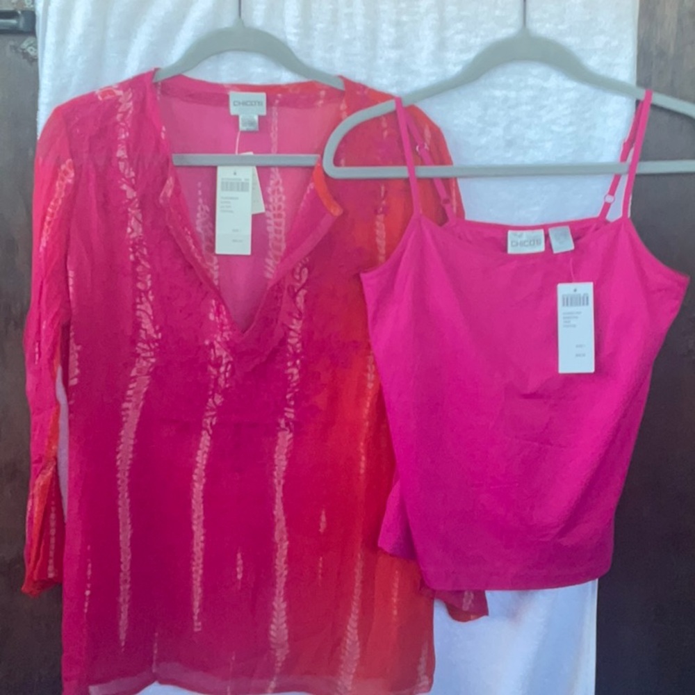 Chico's Pink Blouse and Camisole Set with Long Sleeves and Sleeveless Style